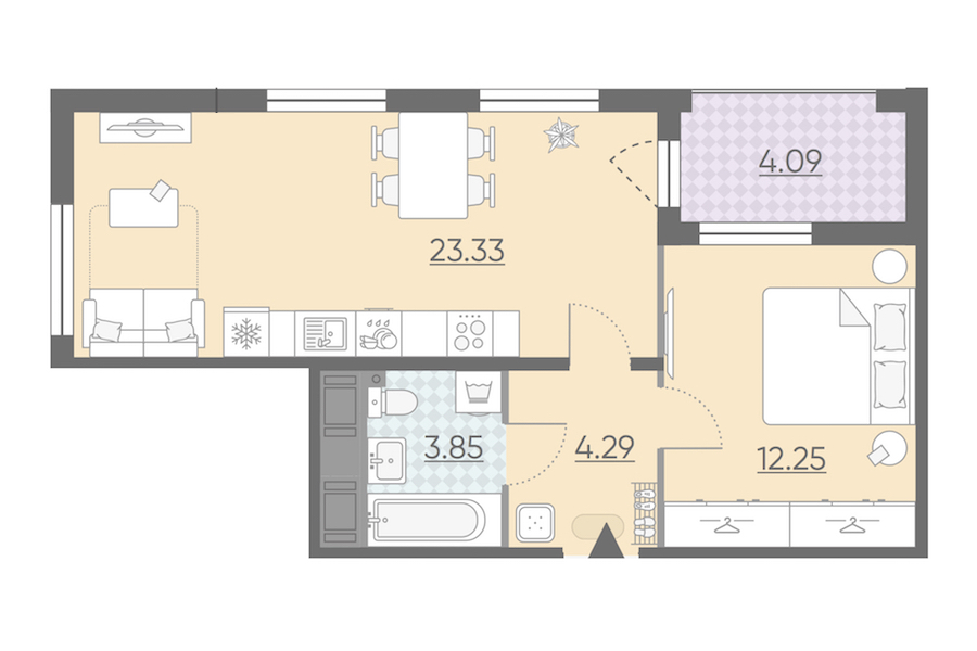 Однокомнатная квартира в : площадь 45.77 м2 , этаж: 12 – купить в Санкт-Петербурге